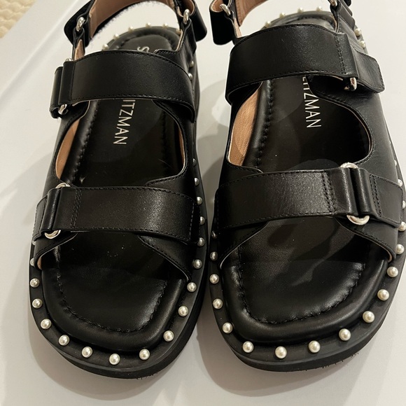 Stuart Weitzman Zoe Black Faux Pearl Sandals Shoes NWOT - Picture 3 of 12
